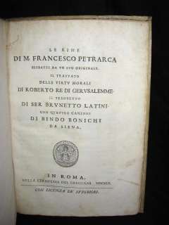 1642 Antique Italian Book ~ Le Rime di M. Francesco Petrarca 