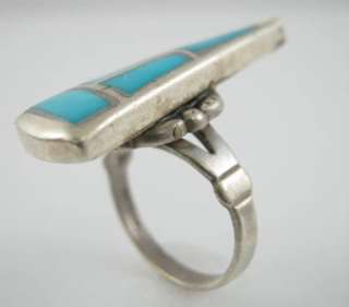DESIGNER SS Inlaid Turquoise Triangle Ring 5.75  