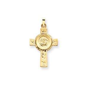  14k Yellow Gold Cross with St. Michael Medal Pendant 