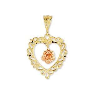  14k Rose Yellow Gold Vintage Style Heart Flower Pendant Jewelry