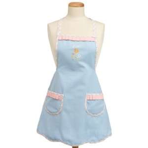   Love Embroidered Mom Full Apron, Blue with Pink Trim