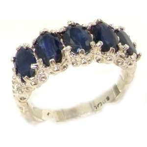 Victorian Design Solid English Sterling Silver Natural Sapphire Ring 