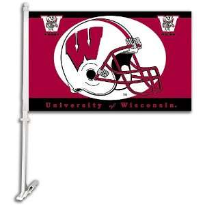   Badgers Car Flag W Logo with Free Wall Brackett