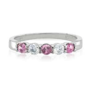  Pink Sapphire Diamond Wedding Ring in 18k White Gold 5 Stone Ring 
