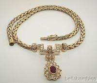 18K YELLOW GOLD DIAMONDS RUBY NECKLACE 2.50 CARATS  
