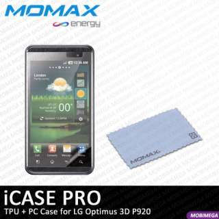   iCase Pro PC + TPU Case Cover LG Optimus 3D P920 w Screen Shield Black