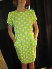 Vintage 1980s Lime Green White Polka Dot Wiggle Dress by Berkeley 4P