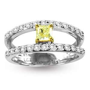 0.77ct tw Natural Fancy Yellow Diamond Fashion Split Shank Ring 