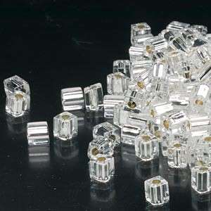 Square CLEAR silver lined seed beads (100) Miyuki 4MM  