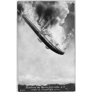  Zerstörung des Marine,Luftschiffes L.II,Burning airship L 