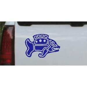 Blue 16in X 10.9in    Tribal Fish Animals Car Window Wall Laptop Decal 