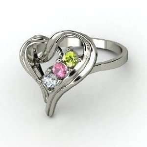 Mothers Heart Ring, Round Pink Tourmaline 14K White Gold Ring 