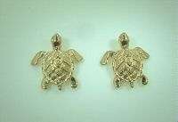 10mm Hawaiian 14k Yellow Gold Honu Turtle Post Earrings  