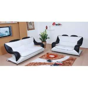  Contemporary Full Leather 3pcs Sofa Set   White / Black 