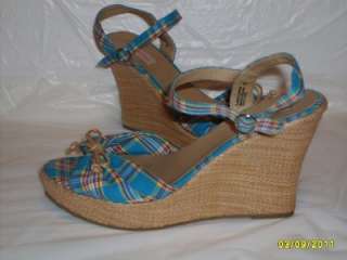 XHILARATION Blue Plaid Wedges   Size 10   S227  