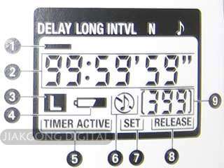 Selection cursor Timer display Lock indicator Low battery indicator 
