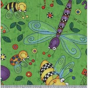  45 Wide Happy Bugs Dance Lime Fabric By The Yard Arts 