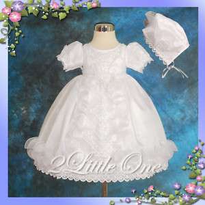 Baby Wedding Flower Girl Christening Gown Bonnet 0m 18m  