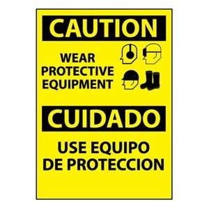 Bilingual Plastic Sign   Caution Wear Protective Equipment  