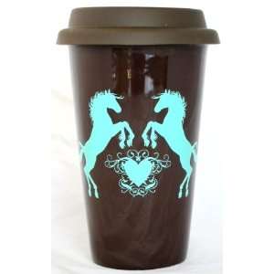   Mug Tumbler Brown with Turquoise Horse Heart Design
