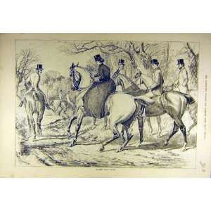  1880 Hunter Horse Rider Lady Hunt Hunting Sketch Print 