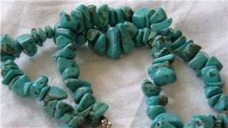 Vtg Dyed Howlite Turquoise Nugget Necklace Chunky  