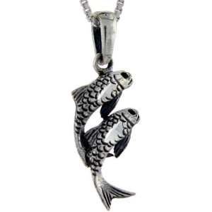  Sterling Silver Double Trout Pendant, 1 1/8 in. (29mm 