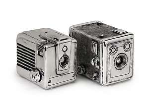 Contemporary Modern Silver Retro Style Camera Storage Boxes Bookends 
