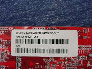MSI GeForce MX4000 AGP8X 64MB NA 4000 T063 Video Card  