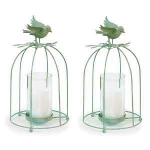 Metal Bird Cage Pillar Candle Holders, Set of 2 