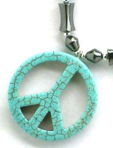 New Hematite Healing Stone Turquoise Peace Sign Necklace B7  
