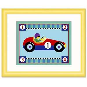   Yellow Framed Wall Print w Race Car Number One