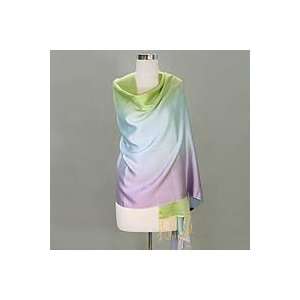  NOVICA Silk and wool shawl, Aqua Rose