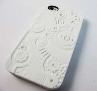 WHITE 3D GEAR Soft Rubber Silicone Gel Skin Case Cover Apple iPhone 4 