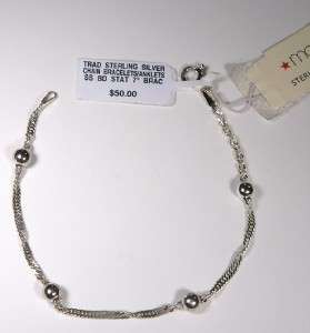 50  925 Sterling Silver Chain and Bead Bracelet ~ NWT  