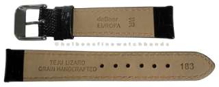 16mm Teju Lizard Grain Black Leather deBeer Mens Watch Band Strap 