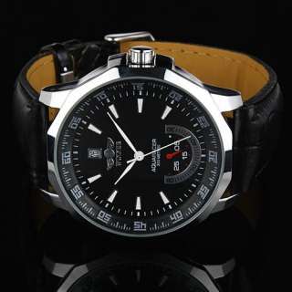 Classic Black Automatic Mechanical Luxury Self Wind Up Leather Strap 