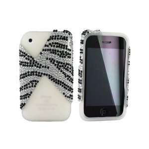  For iPhone 3Gs Bling Silicone Case Silver Black Gems 