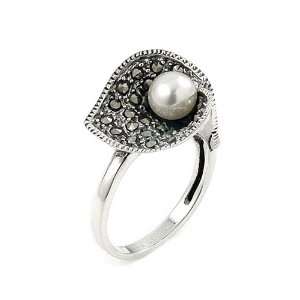  Marcasite And Pearl Flower Ring, Size 6 Jewelry