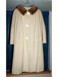 vintage tan coat brown fur collar loomed wool fur Penneys Austelle 