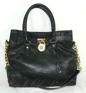 Michael Kors Hamilton Lock Leather N/S Tote Bag Purse Black 