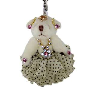 Teddy Bear White Skirt Key Chain Purse Charm Jeweled  