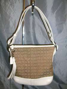 COACH White & Khaki Signature DUFFLE Handbag / Sling  
