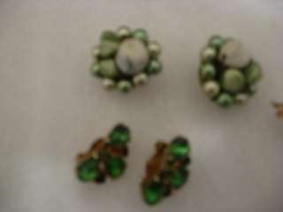   PAIRS VINTAGE CLIP EARRING LOT LISNER RHINESTONE LUCITE BEADED CAMEO