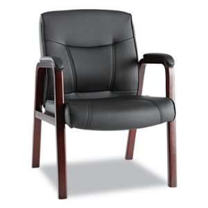  New   Madaris Leather Guest Chair w/Wood Trim, Four Legs 