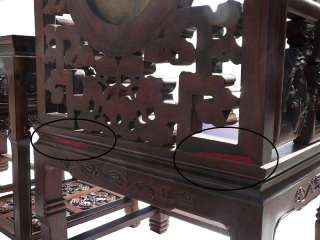 Chinese Rosewood Lingzhi Marble Armchair Set s1376s  