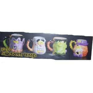  Set of 4 Halloween Mugs Witch, Frankenstein, Ghost 