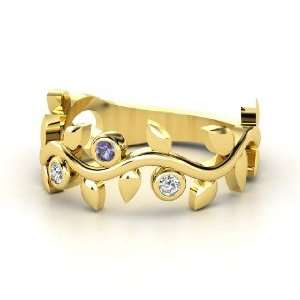 Liana Ring with Three Gems, 14K Yellow Gold Ring with Iolite & Diamond