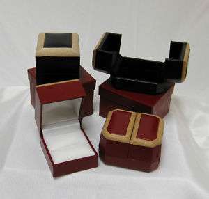 Beautiful Leatherette Ring Boxes with Natural Wood Trim  