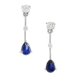  Silver CZ Dangling Earrings with Blue Tear Drop Stone Jewelry